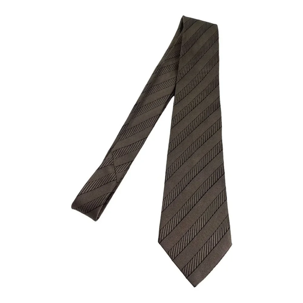 DIOR Brown Striped Silk Tie Made In Italy 59